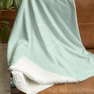 Minimalist Pastel Mint Heart    Modern Sherpa Blanket