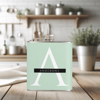 Minimalist Pastel Mint Personalized Name Hip Flask