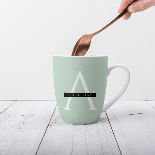 Minimalist Pastel Mint Personalized Name Latte Mug (Creator Uploaded)
