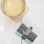 Minimalist Pastel Mint Personalized Name & Photo Coaster<br><div class="desc">Minimalist Pastel Mint Personalized Name & Photo</div>