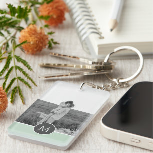 Minimalist Pastel Mint Personalized Name & Photo Keychain