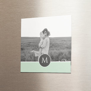 Minimalist Pastel Mint Personalized Name & Photo Magnet
