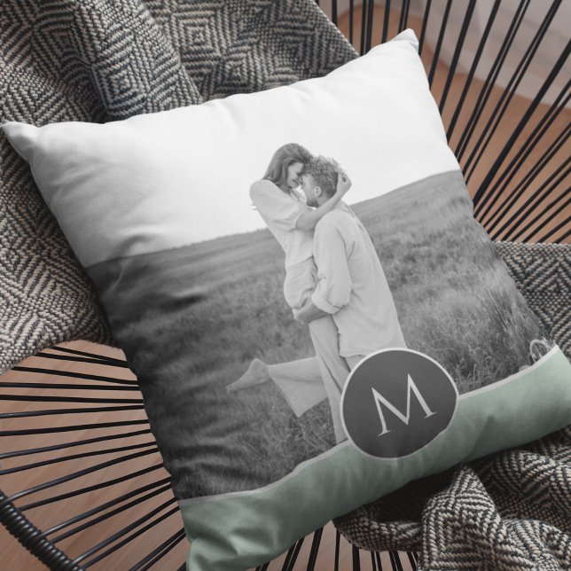 Minimalist Pastel Mint Personalized Name & Photo Outdoor Pillow (Creator Uploaded)