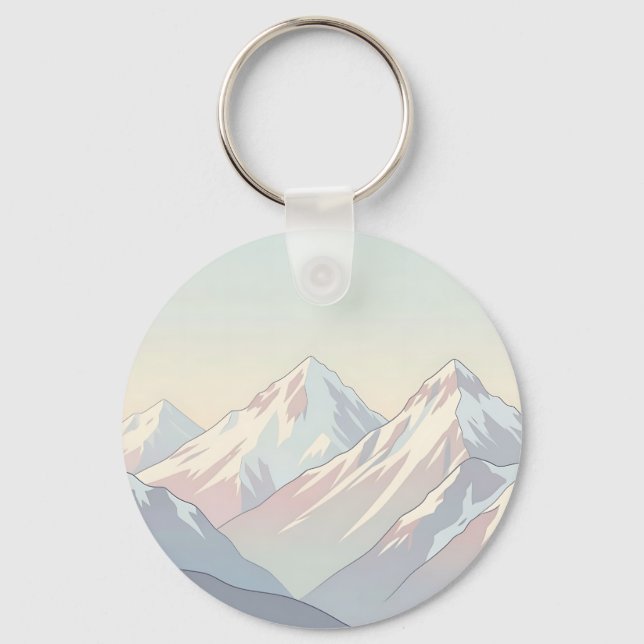Minimalist Pastel Mountain Range Landscape Keychain (Front)