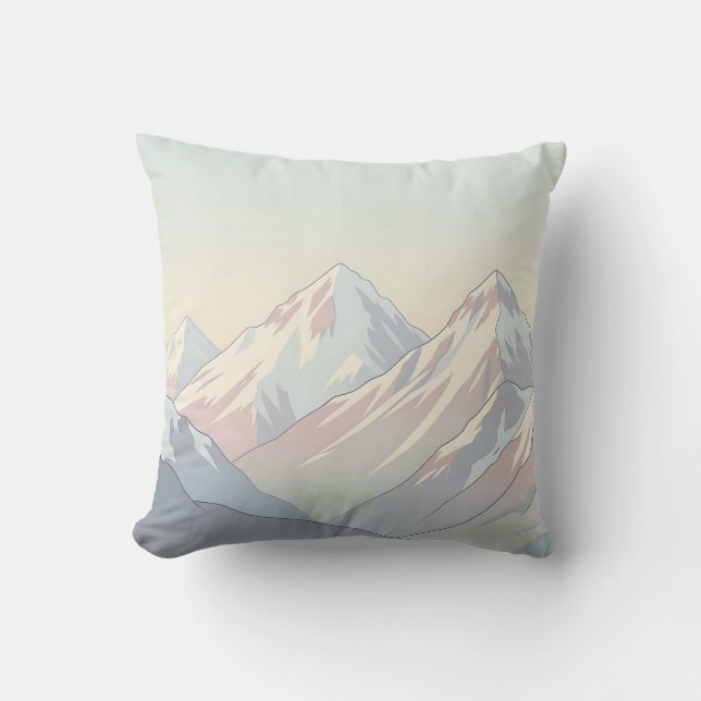 Minimalist Pastel Mountain Range Landscape Throw Pillow (Front)