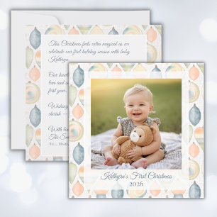 Minimalist Pastel Personalized Photo Christmas Holiday Card