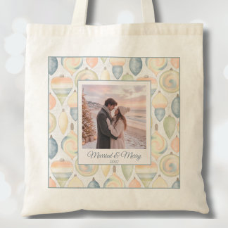Minimalist Pastel Personalized Photo Christmas Tote Bag