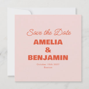 Minimalist Pastel Pink Orange Retro Script Wedding Save The Date