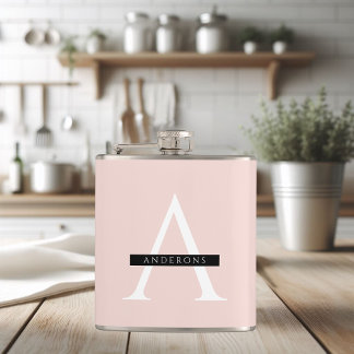 Minimalist Pastel Pink Personalized Name Hip Flask