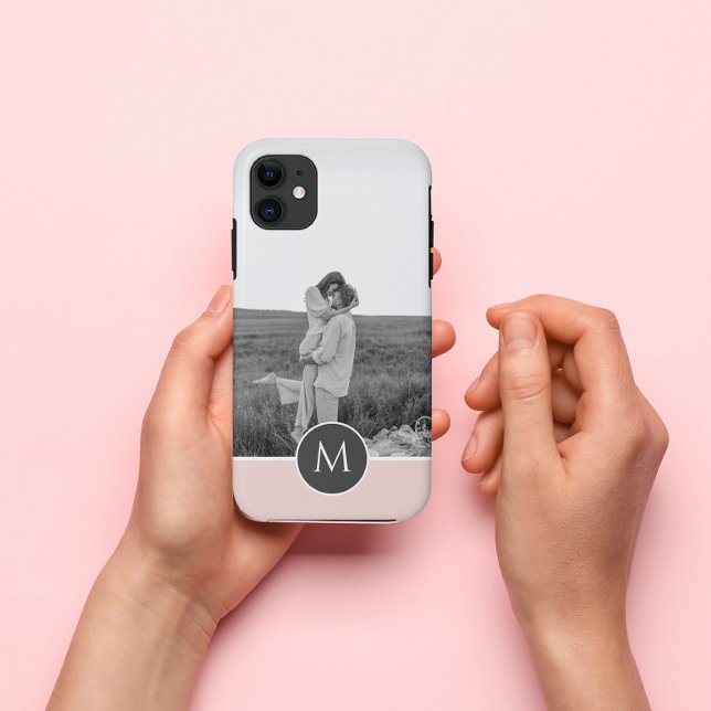 Minimalist Pastel Pink Personalized Name & Photo Case-Mate iPhone Case (Creator Uploaded)