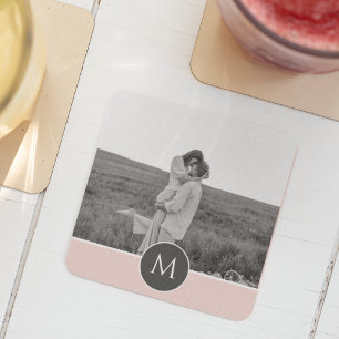 Minimalist Pastel Pink Personalized Name & Photo Coaster