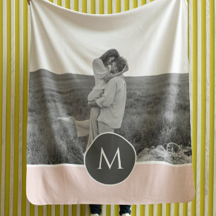 Minimalist Pastel Pink Personalized Name & Photo Fleece Blanket