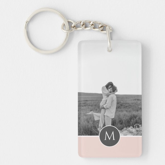 Minimalist Pastel Pink Personalized Name & Photo Keychain (Front)