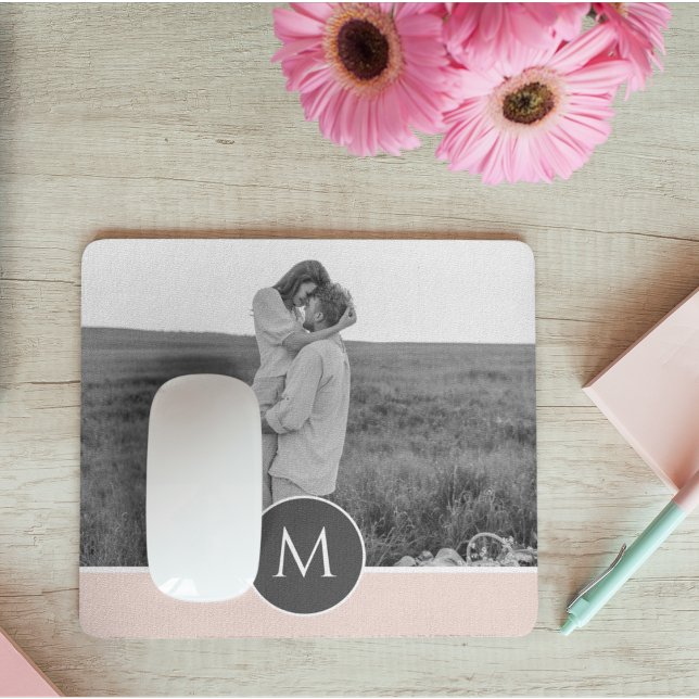 Minimalist Pastel Pink Personalized Name & Photo Mouse Pad (Creator Uploaded)
