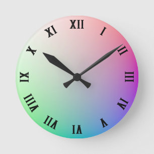 Minimalist Pastel Rainbow Colours, Roman Numerals Round Clock