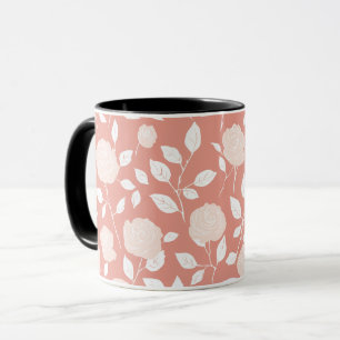 Minimalist Pastel Rose White Floral Pattern Mug