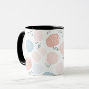 Minimalist Pastel Rose White Floral Pattern Mug
