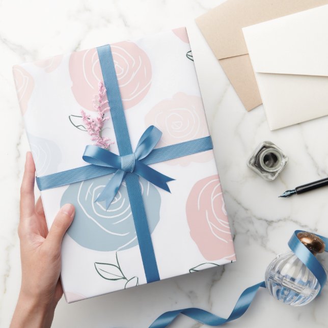 Minimalist Pastel Rose White Floral Pattern Wrapping Paper (Gifting)