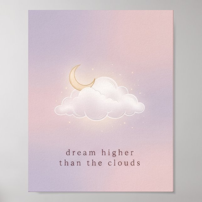 Minimalist Pastel Sky Cloud and Moon Poster (Front)