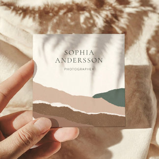 Minimalist Pastel Torn Edge Landscape  Square Business Card