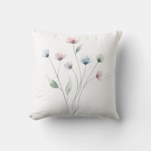 Minimalist Pastel Wildflower Watercolor Throw Pillow