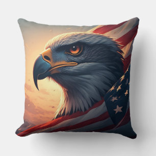 Minimalist Patriotic Eagle with american flag Throw Pillow
