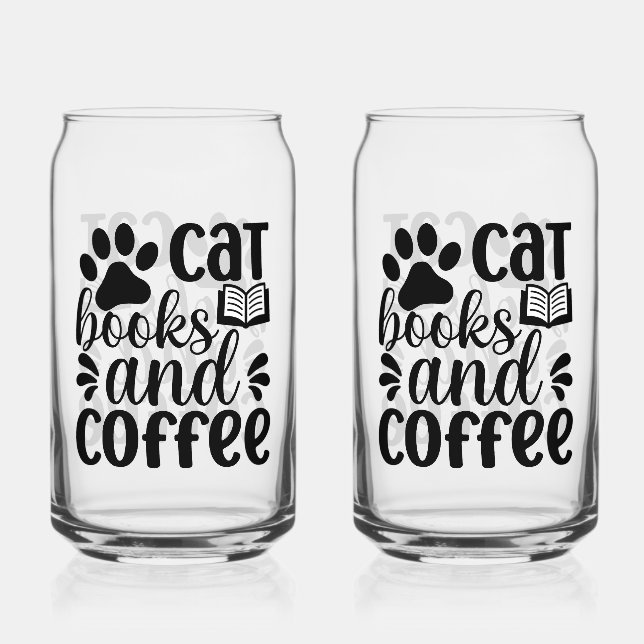 Minimalist Paw Print & Book Graphic Quote Can Glass (Front)
