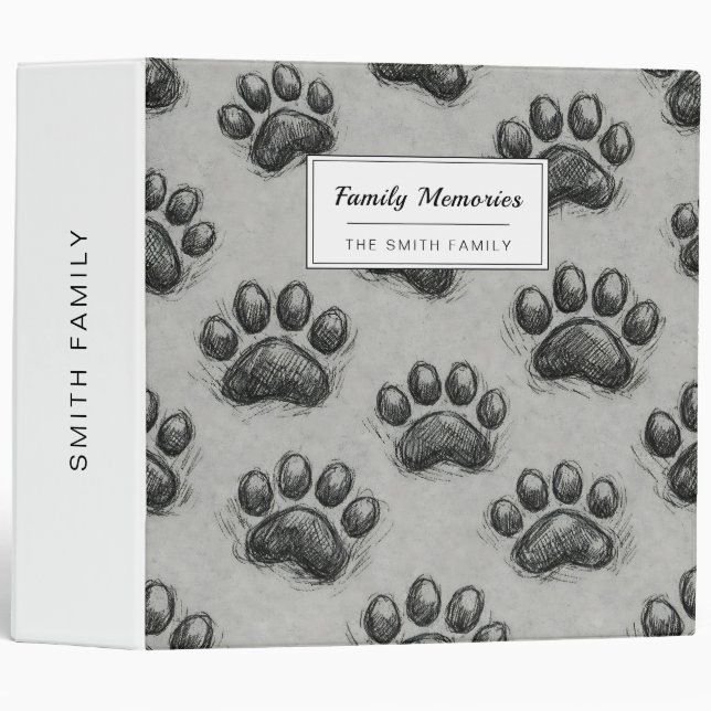 Minimalist Paw Print Sketch Pattern (1) Binder (Front/Spine)