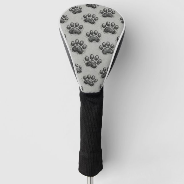 Minimalist Paw Print Sketch Pattern (1) Golf Head Cover (Front)