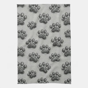Minimalist Paw Print Sketch Pattern (1) Kitchen Towel