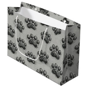 Minimalist Paw Print Sketch Pattern (1) Large Gift Bag
