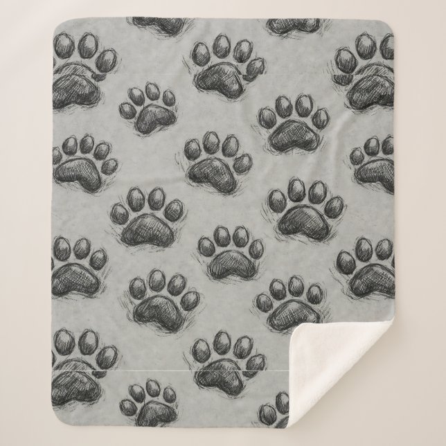 Minimalist Paw Print Sketch Pattern (1) Sherpa Blanket (Front)