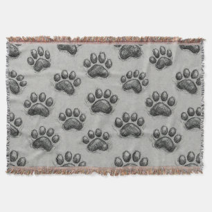 Minimalist Paw Print Sketch Pattern (1) Throw Blanket