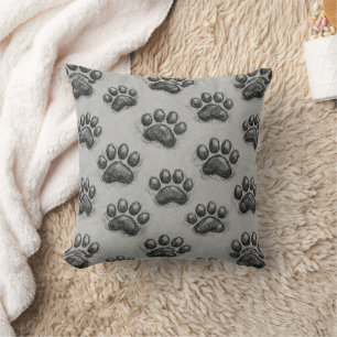 Minimalist Paw Print Sketch Pattern (1) Throw Pillow