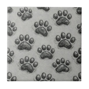 Minimalist Paw Print Sketch Pattern (1) Tile