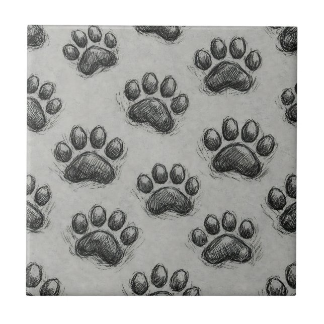 Minimalist Paw Print Sketch Pattern (1) Tile (Front)