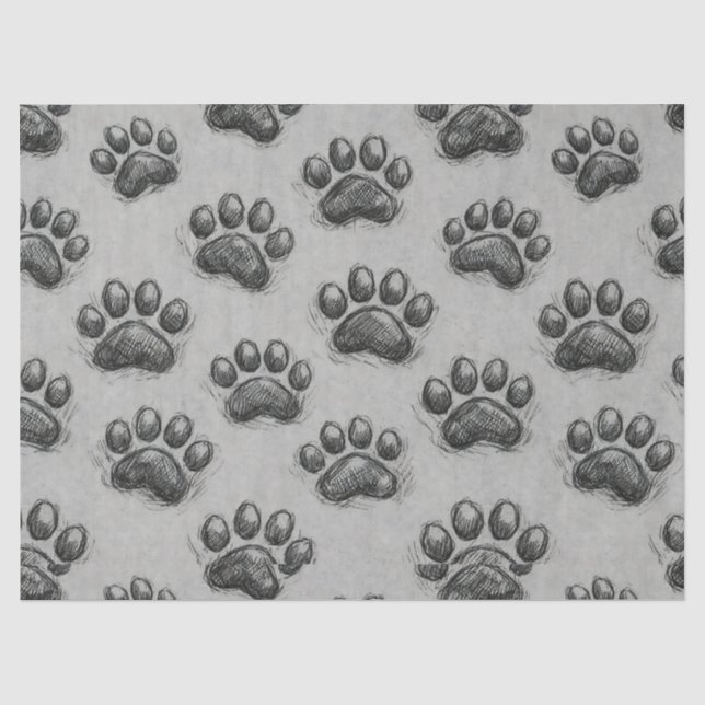 Minimalist Paw Print Sketch Pattern (1) Tissue Paper (Front)