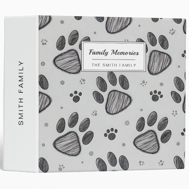 Minimalist Paw Print Sketch Pattern (2) Binder (Front/Spine)
