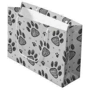 Minimalist Paw Print Sketch Pattern (2) Large Gift Bag