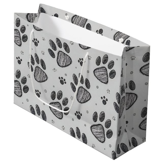 Minimalist Paw Print Sketch Pattern (2) Large Gift Bag (Front Angled)