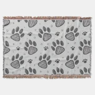 Minimalist Paw Print Sketch Pattern (2) Throw Blanket