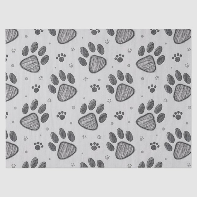 Minimalist Paw Print Sketch Pattern (2) Tissue Paper (Front)