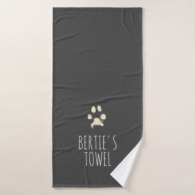 Minimalist Pawprint Typography Personalised Pet    Bath Towel (Bath Towel)