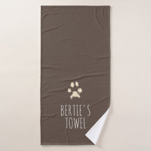 Minimalist Pawprint Typography Personalised Pet    Bath Towel