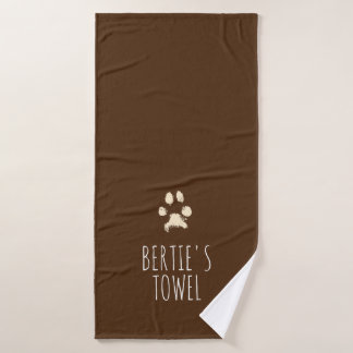 Minimalist Pawprint Typography Personalised Pet    Bath Towel