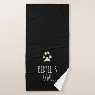 Minimalist Pawprint Typography Personalised Pet    Bath Towel