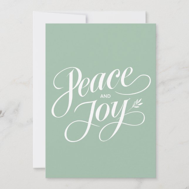 Minimalist Peace and Joy Modern Mint Holiday Card (Front)