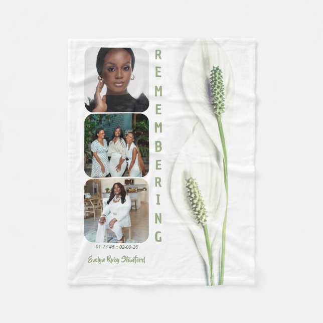 Minimalist Peace Lily Memorial Fleece Blanket (Front)
