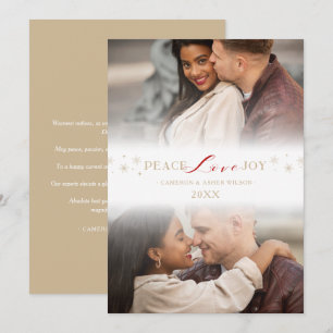 Minimalist Peace Love Joy Snowflakes 2 Photos Holiday Card
