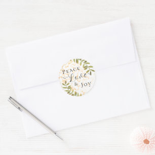 Minimalist Peace Love Joy White Classic Round Sticker